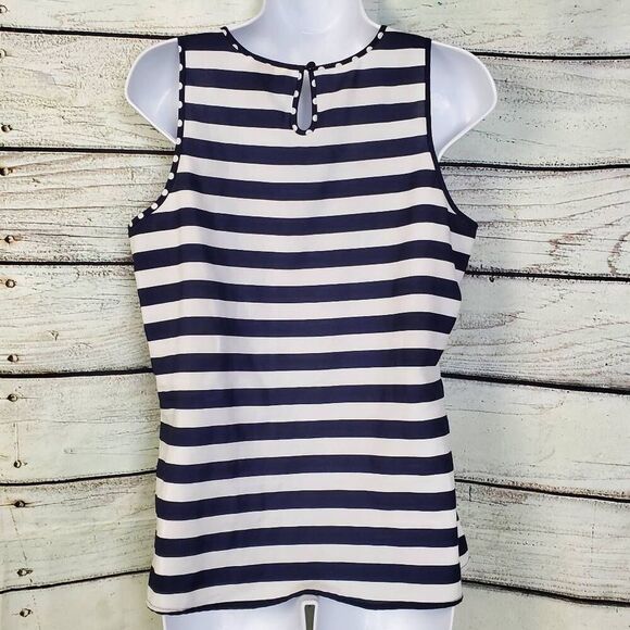 LOFT Women’s Sleeveless Mixed Print Tank Top Size S Navy Blue Polka Dot Stripe B - Picture 5 of 8